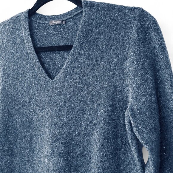 J. Mclaughlin ‘Alice” Metallic Blue Merino Wool Sweater - Picture 2 of 7